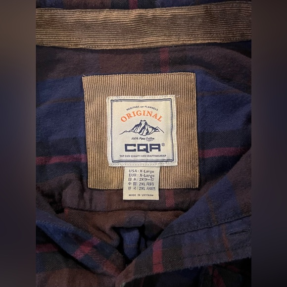 Cotton Plaid Flannel Button Up Shirt w/ Corduroy Cuffs Fall Casual Winter Layer - Picture 6 of 7